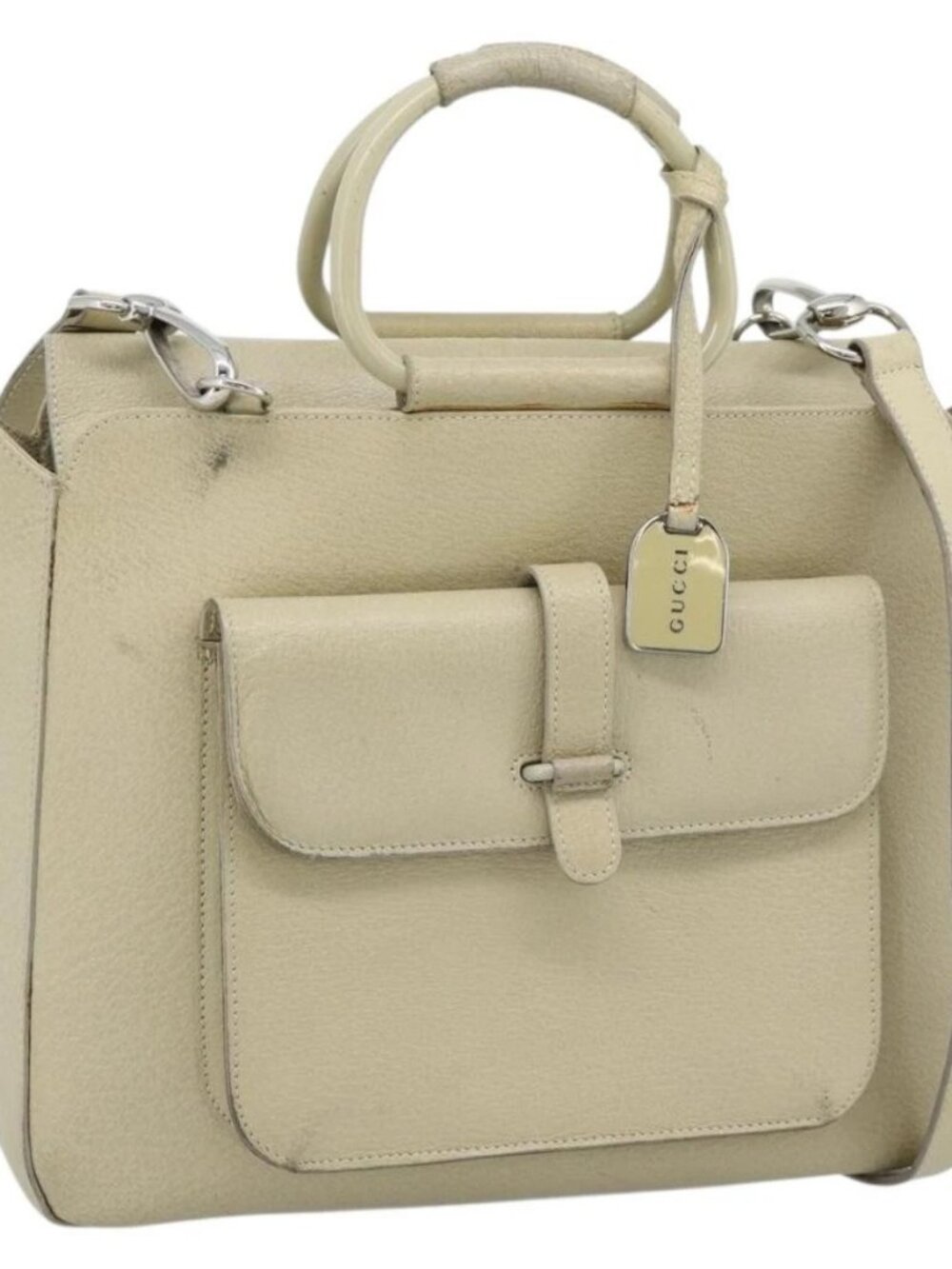 GUCCI Hand Bag Leather 2way White Silver 000 2058 0307 5 Auth 185278